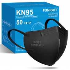 Funight KN95 Face Masks 50 Packs 5-Ply Breathable Filter Efficiency≥95% Protective Cup Masks Disposable Black