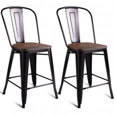 Costway 2 PC Metal Wood Counter Stool Kitchen Dining Bar Chairs