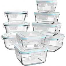 AILTEC Glass Food Storage Containers with Lids, [18 Piece] Glass Meal Prep Containers, Glass Containers for Food Storage with Lids,