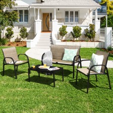 Gymax 4PCS Patio Conversation Furniture Set All-Weather Garden Outdoor Brown