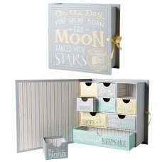 Votum Baby Keepsake Box for Treasured Memories Moon Stars Lightweight Handcrafted Baby Boxes with 9 Labeled Compartments f