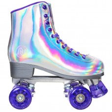 JajaHoho Roller Skates for Women, Holographic High Top PU Leather Rollerskates, Purple Shiny Double-Row Four Wheels Quad Skates,