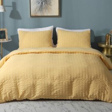 AveLom Seersucker Duvet cover Set Queen Size (90 x 90 inches), 3 Pieces (1 Duvet cover 2 Pillow cases), Yellow Ultra Soft Washe