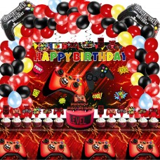 thinkstar Video Game Birthday Party Decorations - 109Pcs Red And Black Gamer Gaming Party Supplies For Boys Birthday Party - Gaming Bac…