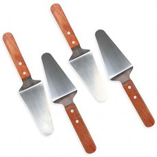 czwestc 4 pcs stainless steel pizza servers with wooden handle, triangular spade pie pastry spatula for cake, dessert, tart,