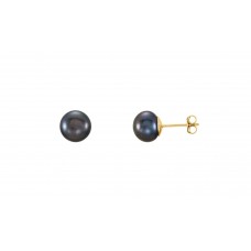 Bonjour Jewelers 14k Yellow Gold 7-8 MM Round Black Button Fw Cultured Pearl Stud Earrings