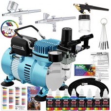 Master Airbrush Cool Runner II Dual Fan Air Compressor Professional Airbrushing System Kit with 3 Airbrushes, Gravity and