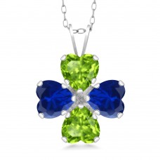 Gem Stone King 3.26 Ct Green Peridot Blue Created Sapphire 925 Sterling Silver Pendant