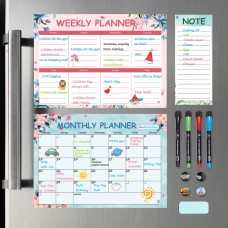 Pubell Dry Erase calendar Whiteboard for Fridge - 3PcS Set of Monthly calendar for Refrigerator, Magnetic Weekly Planner with Notepad f