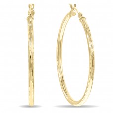 szul.com 10K Yellow Gold Shiny Diamond Cut Engraved Hoop Earrings (35mm)