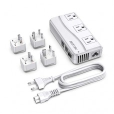 BESTEK Universal Travel Adapter 100-220V to 110V Voltage Converter 250W with 6A 4-Port USB Charging 3 AC Sockets and EU/UK/AU/US