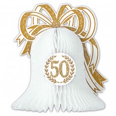 Beistle Club Pack of 12 White and Gold 50th Anniversary Honeycomb Centerpiece Party Decorations 10.5'