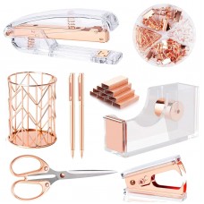 famassi rose gold desk accessories?office supplies set acrylic stapler set staple remover, tape holder, 2 ballpoint pen, scis