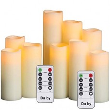 Da by Flameless Candles Battery Candles Set of 9(H 4' 5' 6' 7' 8' 9') Ivory Real Wax Pillar Candles with Remote Timer by (Batter