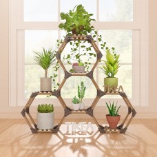 Tikea Plant Stand Indoor Outdoor Hexagonal Corner Plant Stand for Succulents Small Plants Wooden Plant Shelf 7 Tiered Creative D