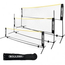 Boulder Badminton Pickleball Net - Height Adjustable Portable Net for Junior Tennis, Kids Volleyball & Soccer, and Backyard Game