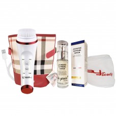 LINSAY UltraSonic Facial & Body cleansing Brush with Temperature control Bundle w Anti Age Serum, USB Cable, Headband and Bag