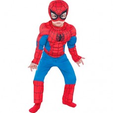 Party City Classic Spider-Man Muscle Halloween Costume for Toddler Boys, Marvel Comics, 2T, Includes Jumpsuit and Mask