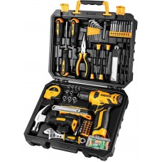 DEKOPRO 126 Piece Power Tool Combo Kits with 8V Cordless Drill, 10MM 3/8'' Keyless Chuck, Professional Household Home Tool Kit Set, DIY