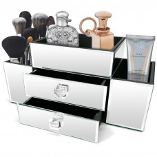 Vandue OnDisplay Emma 2 Drawer Tiered Mirrored Glass Makeup/Jewelry Organizer (Silver)