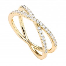 Bonjour Jewelers 18K Yellow Gold Created White Sapphire Criss Cross Eternity Band Plated Size 6 | New Year Jewelry Gift for Her Women Girls