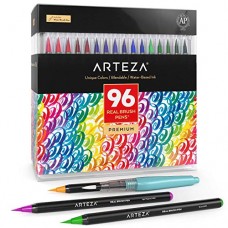 Arteza Real Brush Pens, 96 Paint Markers with Flexible Brush Tips, Professional Watercolor Pens for Painting, Drawing, Coloring