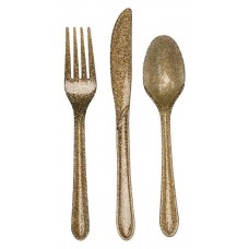 Party Central Club Pack of 288 Gold Glitz Glittered Heavy-Duty Forks and Spoons 9.5'