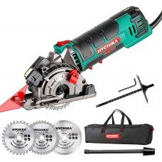 HYCHIKA Mini Circular Saw ,Compact Circular Saw Tile Saw with 3 Saw Blades , 3-3/8”4500RPM Ideal for Wood, Soft Metal