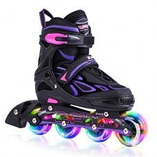 2pm Sports Vinal Girls Adjustable Inline Skates with Light up Wheels Beginner Skates Fun Illuminating Roller Skates for Kids Boy