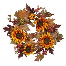 Nearly Natural 24” Sunflower & Berry Wreath