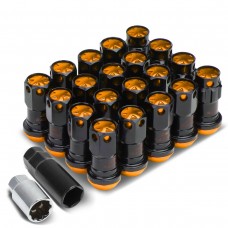 DNA Motoring M12 x 1.5 Closed End 16PC Aluminum Alloy Wheel Lug Nuts + 4 x Lock Nut + 1 x Key (Orange Accents / Black Body)