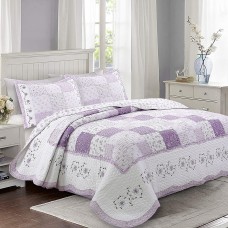 Cozy Line Home Fashions Love of Lilac Bedding Quilt Set Light Purple Orchid Lavender Floral Real Patchwork 100 Cotton Reversib