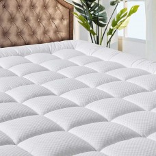 MATBEBY Bedding Quilted Fitted Mattress Pad Cooling Breathable Fluffy Soft Stretches up to 21 Inch Deep, Queen Size, White, Matt