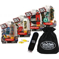 TECH DECK 96mm Individual Fingerboards Gift Set Party Bundle with Bonus Exclusive Mattys Toy Stop Storage Bag - 4 Pack (Assorted