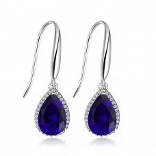 BJ Jewelry 14k White Gold 2 Ct Created Blue Sapphire Teardrop Earrings Plated