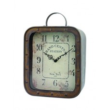 Stonebriar Large Square Rustic Metal Table Top Clock with Handle and Rivet Detail, Industrial Home Decor Accents for the