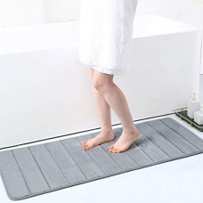 buganda Memory Foam Soft Bath Mats - Non Slip Absorbent Bathroom Rugs Rubber Back Runner Mat for Kitchen Bathroom Floors 17' x 47', Grey