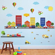 decalmile Construction Kids Room Wall Decals Transportation Cars Wall Stickers Baby Nursery Childrens Bedroom Playroom Wall