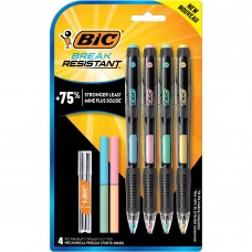 bic break-resistant mechanical pencils with erasers, no. 2 medium point (0.7mm), 4-count pack for school or office supplies