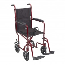 Drive Medical Deluxe Lightweight Aluminum Transport Wheelchair, Red, 17'