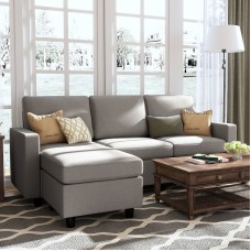 Honbay Convertible Sectional Sofa, L Shaped Couch With Linen Fabric, Reversible Sectional Sofa Couch For Small Space, Light Grey