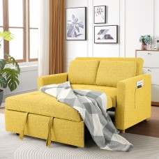 Generic 3-in-1 Convertible Sofa Bed Linen Fabric Sleeper Pullout Couch,2-Seat Loveseat Sofa w/Adjustable Backrest&Pillows&Spring Support