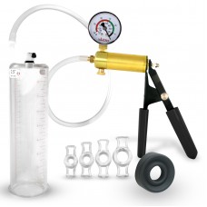 LeLuv Penis Vacuum Pump + Gauge LeLuv ULTIMA Black with TPR Seal & 4 Rings 9 x 2.50 Inch