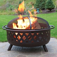 Sunnydaze Decor 36 Inch Large Bronze Crossweave Fire Pit with Spark Screen