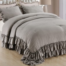 Masaca Gray Ruffled Comforter Set King,Farmhouse Shabby Boho Chic Bedding Comforter Lightweight Fluffy Aesthetic Vintage Rustic