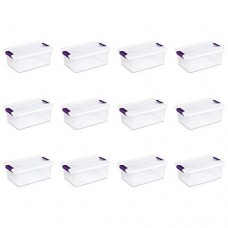 sterilite 17531712 15 quart/14 liter clearview latch box, clear with sweet plum latches, 12-pack