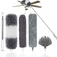 Kelursien Microfiber Duster with Extension Pole 30-100 Inches - 5PCS Set of Dusters for Cleaning High Ceiling Fans, Cobwebs, Blinds, and F