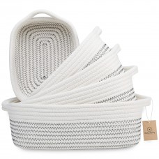 Naturalcozy 5-Piece Rectangle Storage Basket Set- Natural cotton Rope Woven Baskets for Organizing Small Basket for Montessori,