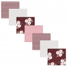 Hudson Baby Unisex Baby Cotton Flannel Receiving Blankets Bundle, Burgundy Floral, One Size