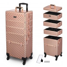 thinkstar 4In1 Rose Gold Rolling Makeup Case Cosmetic Organizer Storage Artist